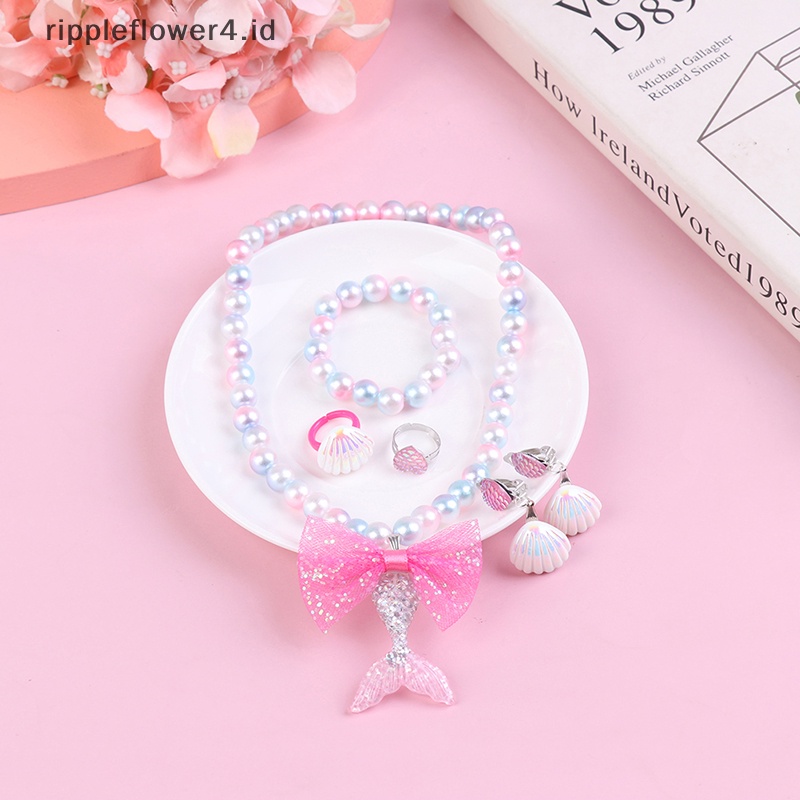 {rippleflower4.id} 1set Bayi Perempuan Manik-Manik Kalung Set Mermaid Ekor Liontin Anak Kids Adjustable Indah Kalung Pesona Perhiasan Hadiah~