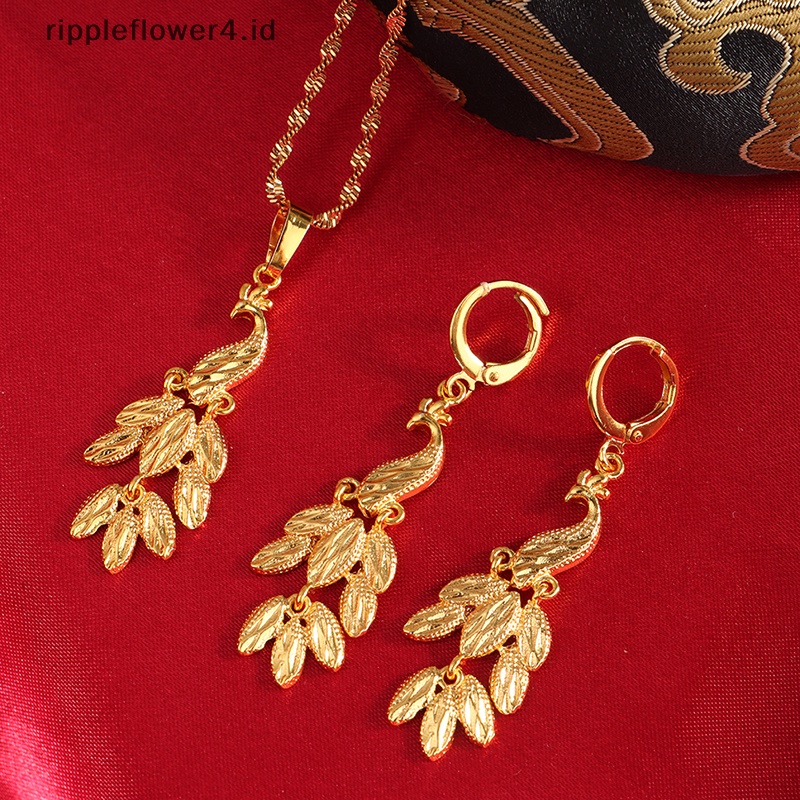 {rippleflower4.id} Perhiasan Lapis Emas Untuk Wanita Merak Panjang Rumbai Liontin Kalung Anting Perhiasan Pernikahan Hadiah Pesta~