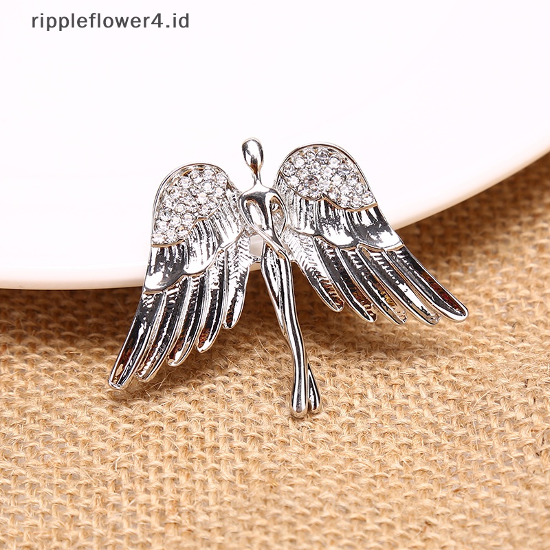 {rippleflower4.id} Fashion Kristal Sayap Malaikat Pria Wanita Lencana Pin Bros Kerah Medali Dekorasi~