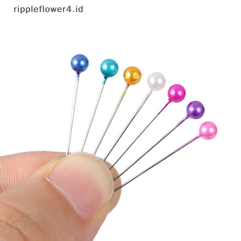 {rippleflower4.id} 100pcs /box Klip Jilbab Mutiara Bulat Panjang Bros Pin Jilbab Logam Tajam Untuk Syal~