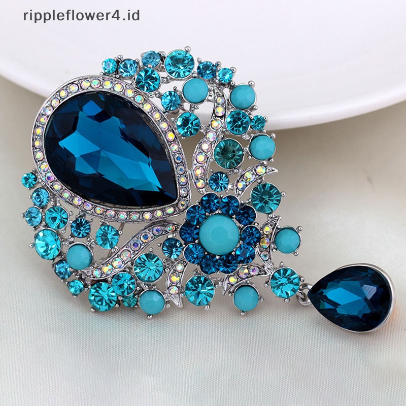 {rippleflower4.id} Bros Tetesan Air Kristal Besar Untuk Wanita Gaya Liontin Fashion Vintage Pin~