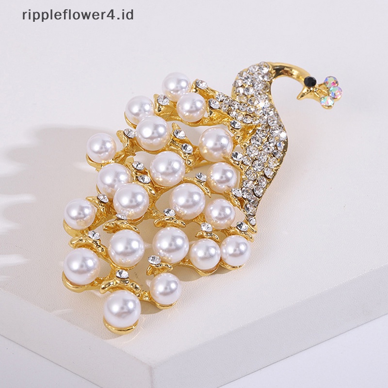 {rippleflower4.id} Bros Buket Merak Mutiara Elegan Hewan Kristal Berlian Imitasi Peacock Series Bros Halus Wanita Pernikahan Bridal Pesta Perhiasan~