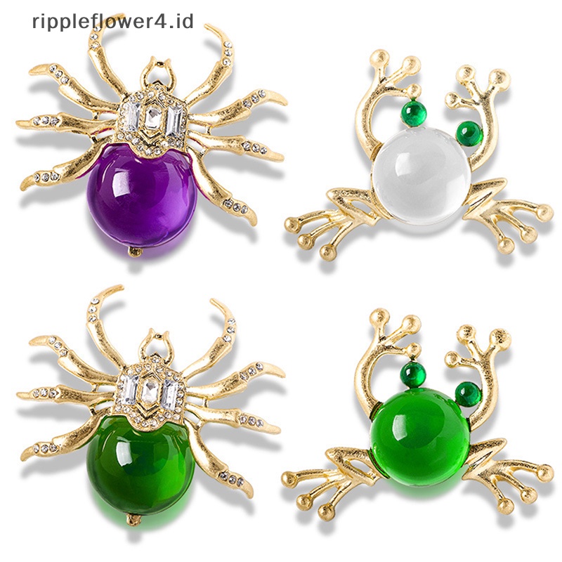{rippleflower4.id} Desain Baru Lucu Kristal Spider Bros Kodok Bros Hijau Bros Pribadi Hewan Kartun Pin Bros Pernikahan Bros Aksesoris Elegan~
