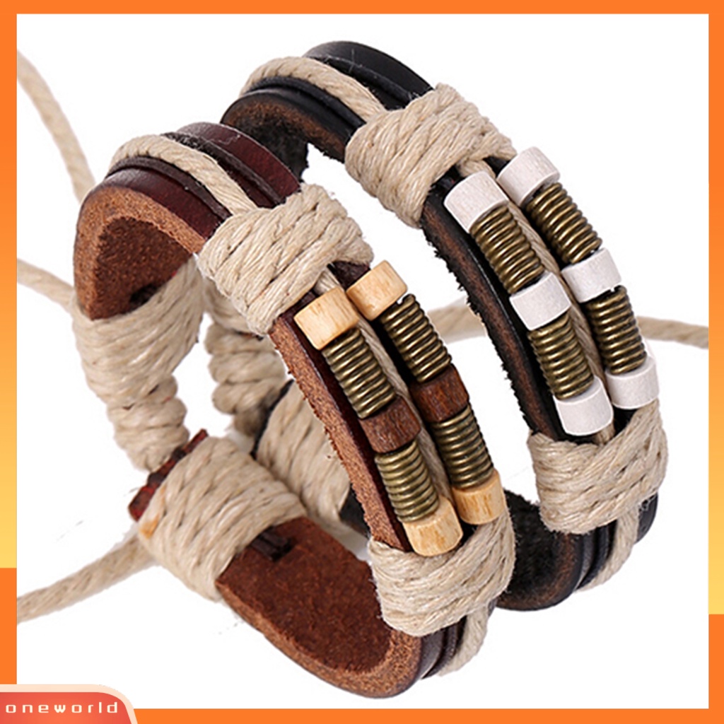 [WOD] Gelang Multilayer Gaya Punk Bahan Kulit Imitasi Unisex Braided Bracelet Untuk Pesta