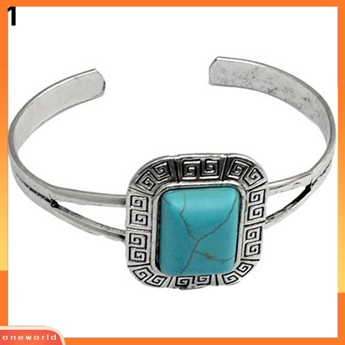 [WOD] Perhiasan Wanita Gaya Retro Geometris Turquoise Pembukaan Manset Bangle Gelang