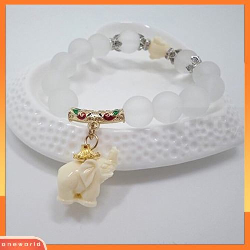 [WOD] Wanita Vintage Frosted Bead Gelang Liontin Gajah Lucu Gaya Korea Bangle