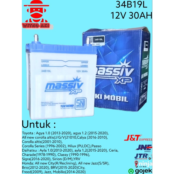 aki mobil agya, ayla, calya, sigra 34b19l massiv xp aki basah