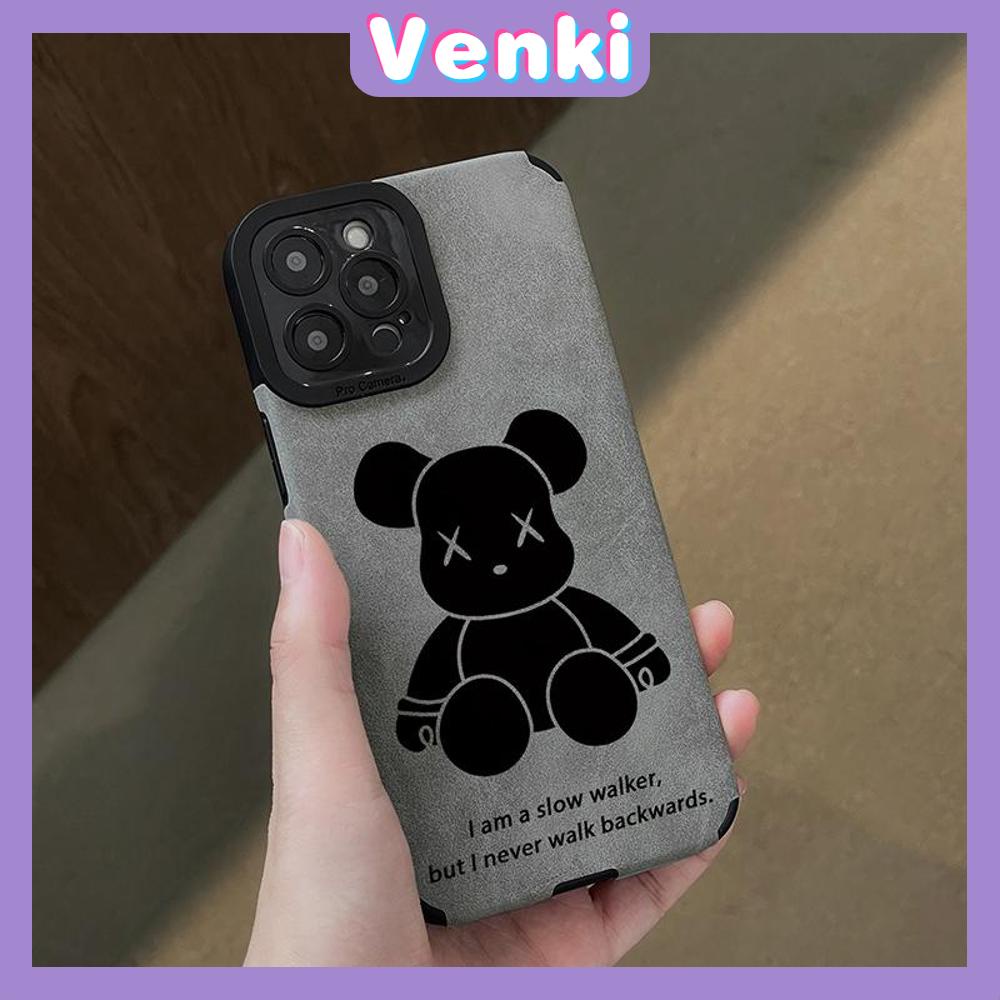 VENKI - Untuk iPhone 11 Case Kulit Dilaminasi Pupil Mata Suede Phone Case Soft Shockproof Airbag Case Pelindung Kamera Beruang Lucu Kompatibel dengan iPhone 14 13 Pro max 12 xr xs 7 8