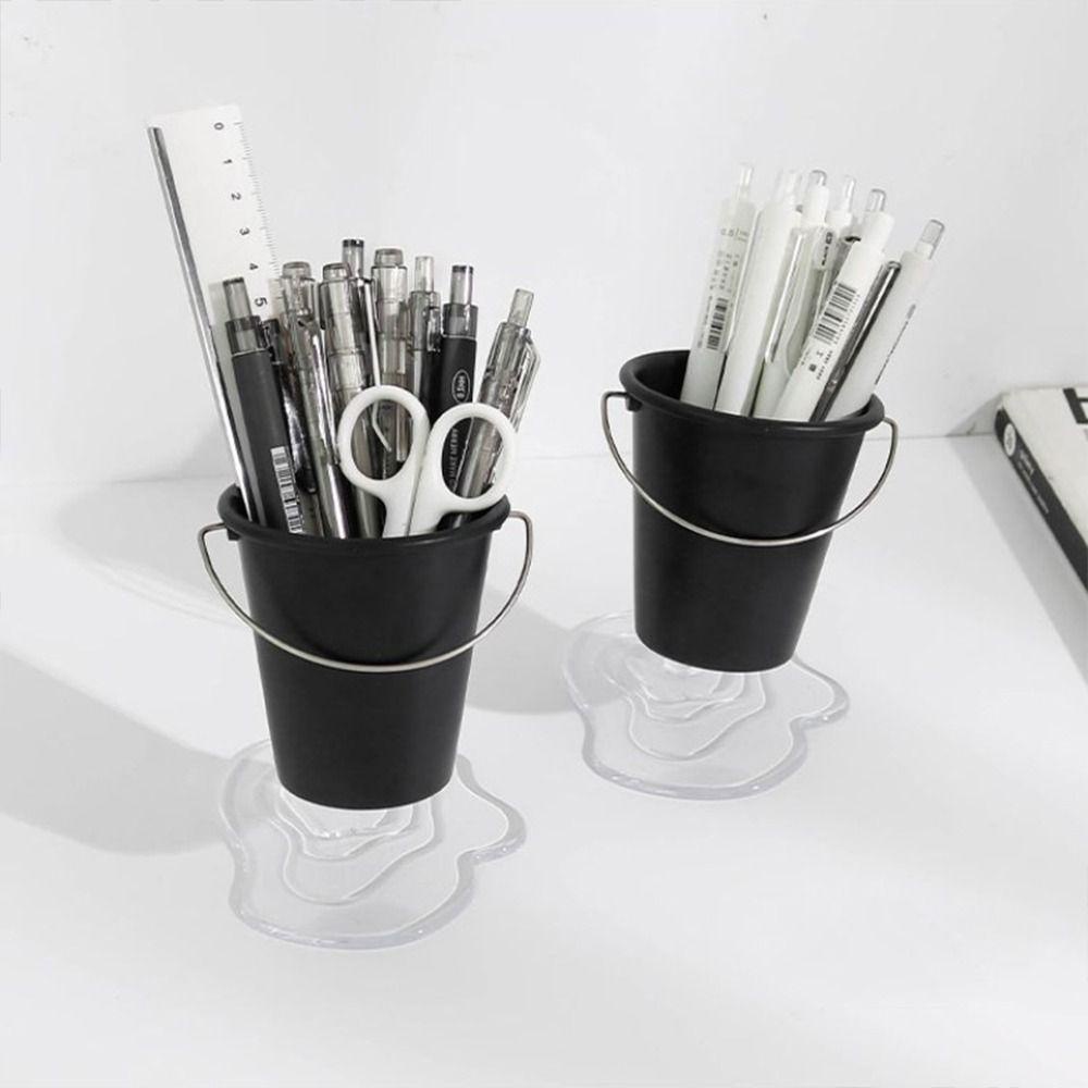 [Elegan] Bucket Floating Pen Holder Kreatif Plastik Sekolah Kantor Keranjang Kertas Sampah Tempat Alat Tulis Kosmetik Kotak Penyimpanan