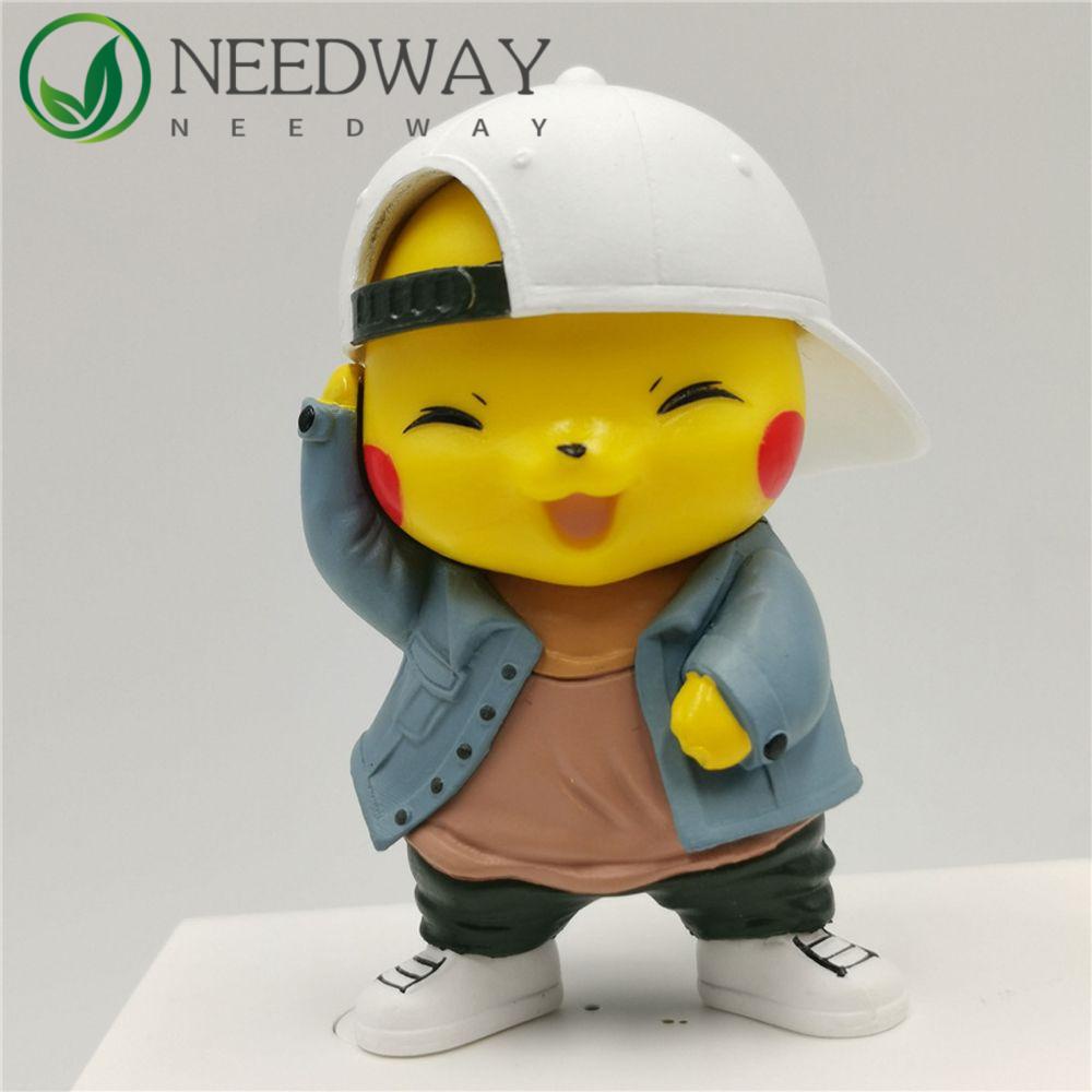 Needway   Pokemon Figure Model Hadiah Dekorasi Mobil Cosplay Pikachu Model Mainan PVC Denim Baju Pikachu