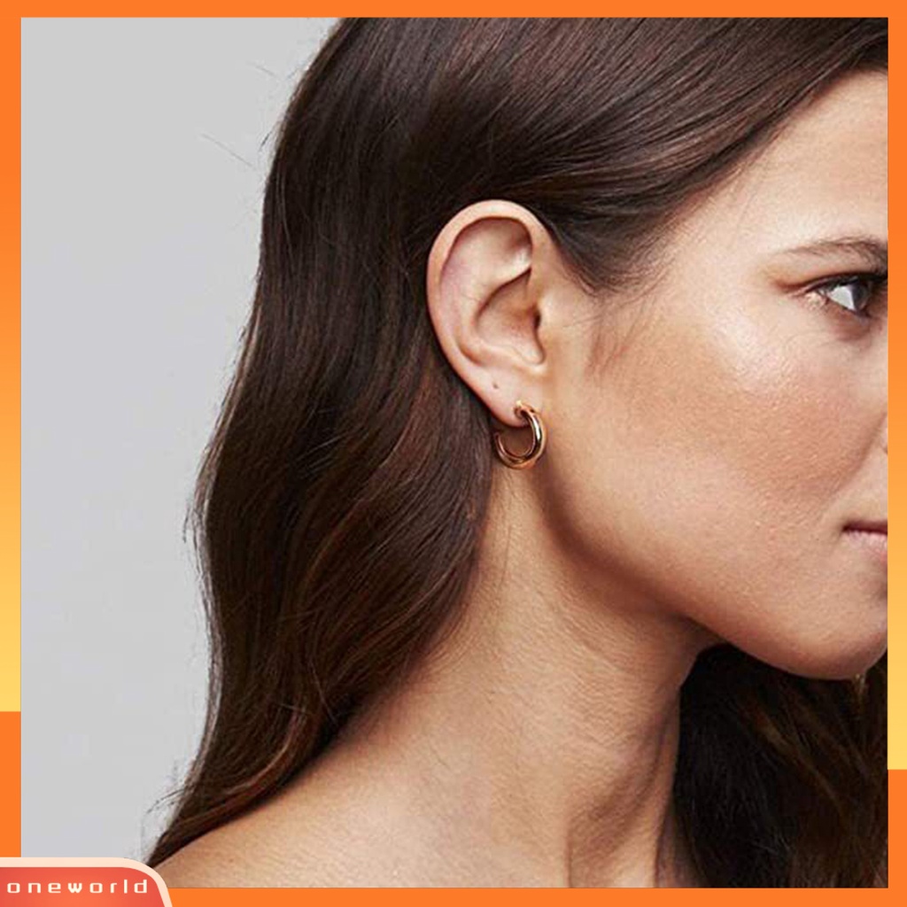 [WOD] 1pasang Anting Hoop Terbuka Berlebihan Minimalis Hypoallergenic High Gloss Dipoles Perhiasan Fashion Tembaga Berlapis Emas Berbentuk C Anting Geometris Untuk Pacaran