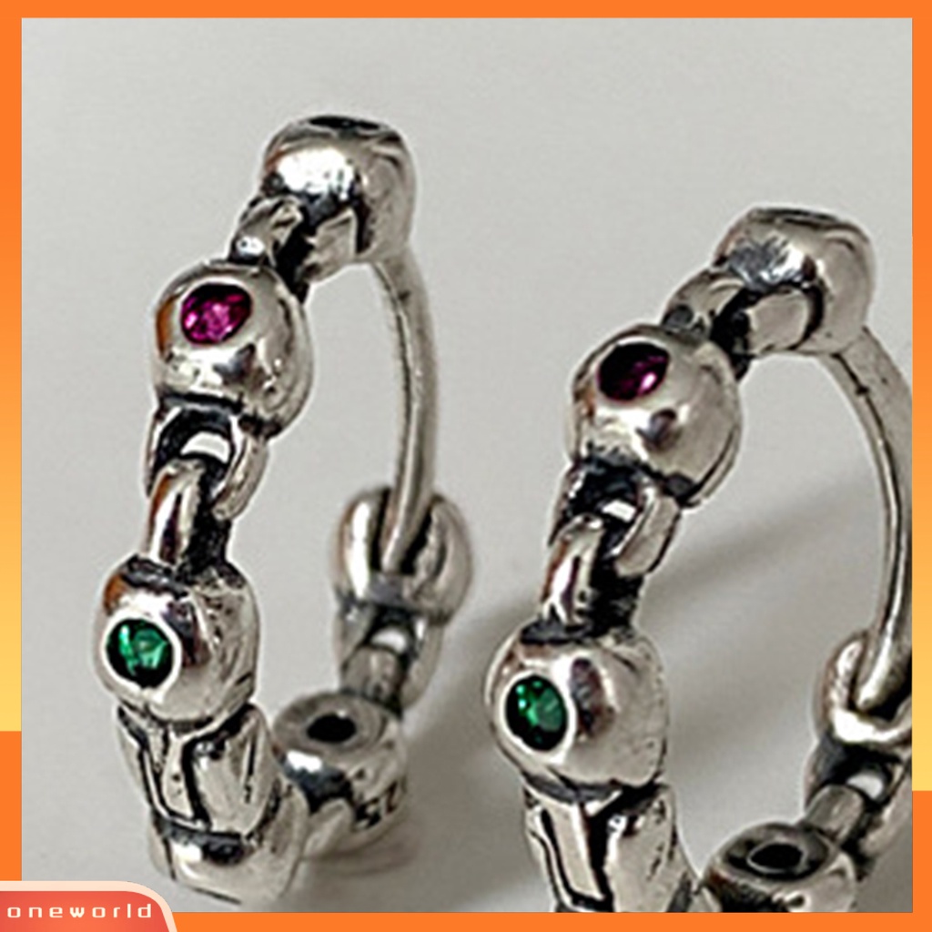 [WOD] 1pc Wanita Anting Lingkaran Warna-Warni Berlian Imitasi Perhiasan Vintage Geometris Hoop Earring Untuk Pesta Perjamuan Pernikahan Prom