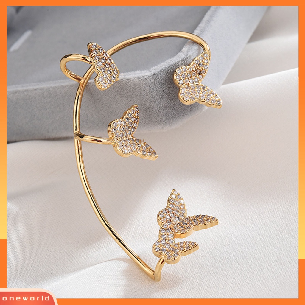 [WOD] 1pc Klip Anting Butterfly Rhinestones Perhiasan Simple Halus Manset Telinga Untuk Pernikahan