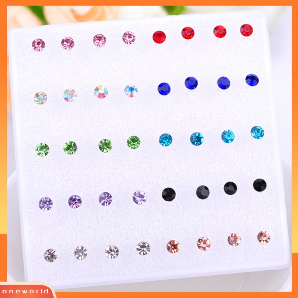 [WOD] 20pasang Wanita Ear Studs Set Shiny Cubic Zirconia Indah Ringkas Bersinar Multi-Warna Hias Stainless Tidak Bahaya Zirconia Women Earrings Set Untuk Pakaian Sehari-Hari