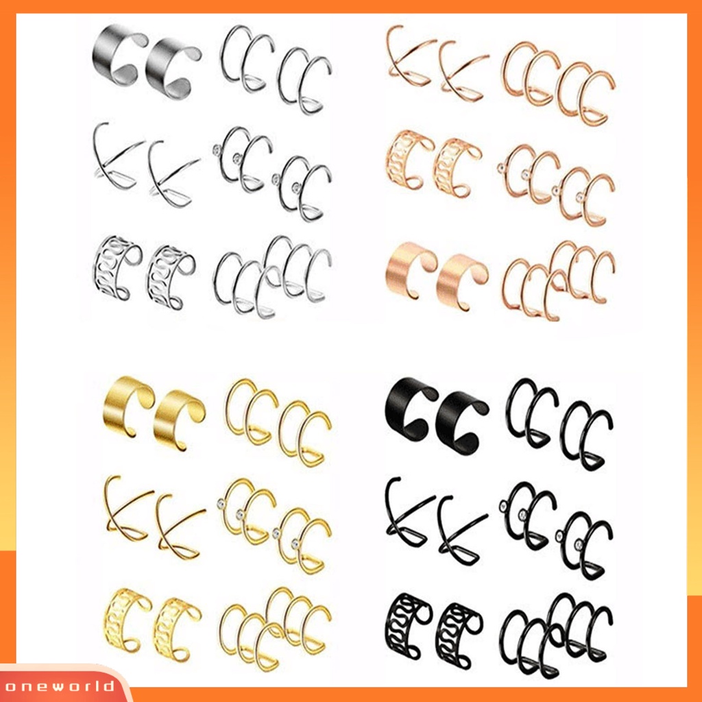 [WOD] 6pasang Anting Hoop Keren Bulat Gaya Hip-hop Non Tindik Telinga Lady Ear Clip Untuk Pakaian Sehari-Hari