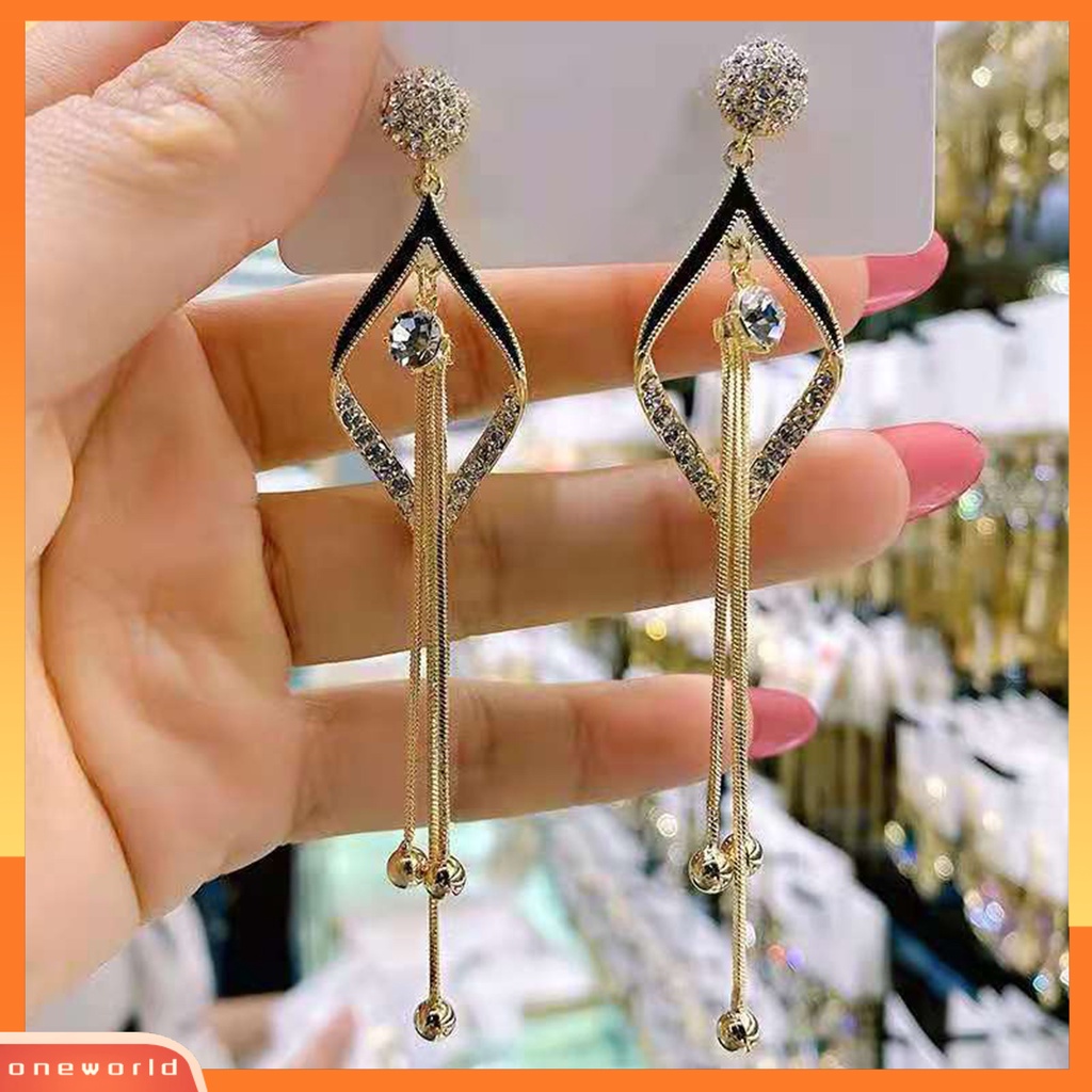 [WOD] 1pasang Anting Wanita Rumbai Berlian Imitasi Tahan Lama Romantis Drop Earrings Untuk Pacaran