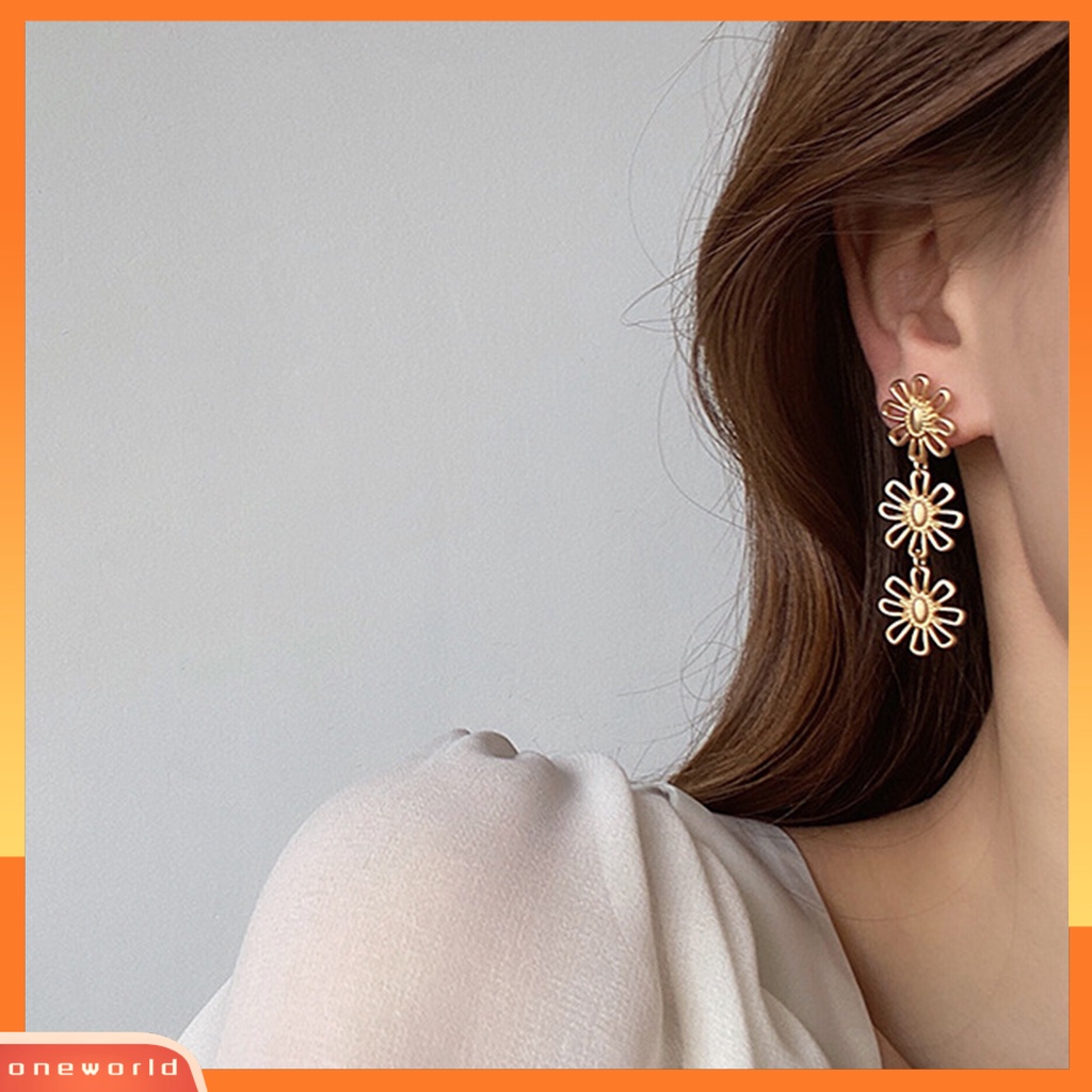 [WOD] 1pasang Anting Pejantan Vintage Panjang Temperamen Berongga Keluar Geometris Hias Hadiah Wanita Gadis Bunga Liontin Drop Earrings Perhiasan Untuk Pakaian Sehari-Hari