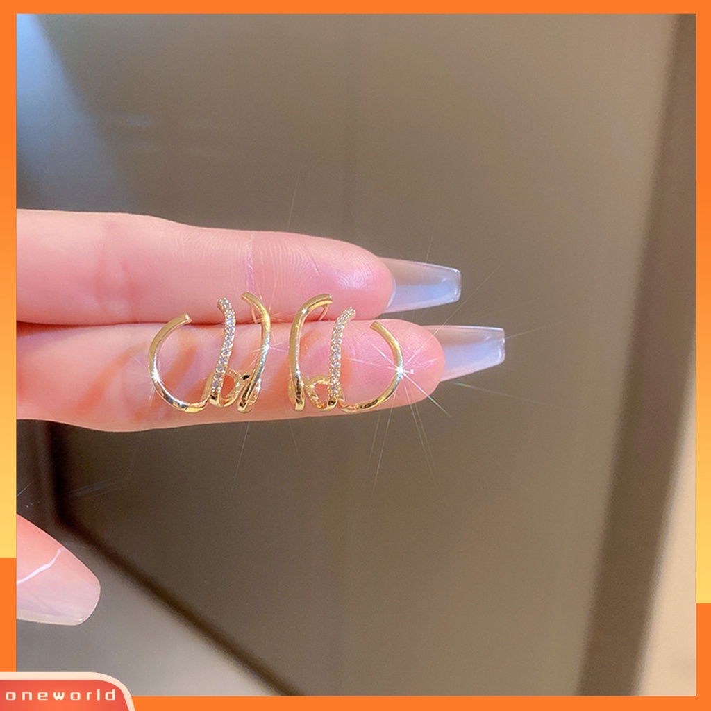 [WOD] 1pasang Anting Tusuk Electroplating Faux Zircon Hias Bentuk Cakar Tidak Teratur Piercing Hiasan Telinga Geometris Korea Fashion Wanita Cincin Telinga Untuk Pacaran