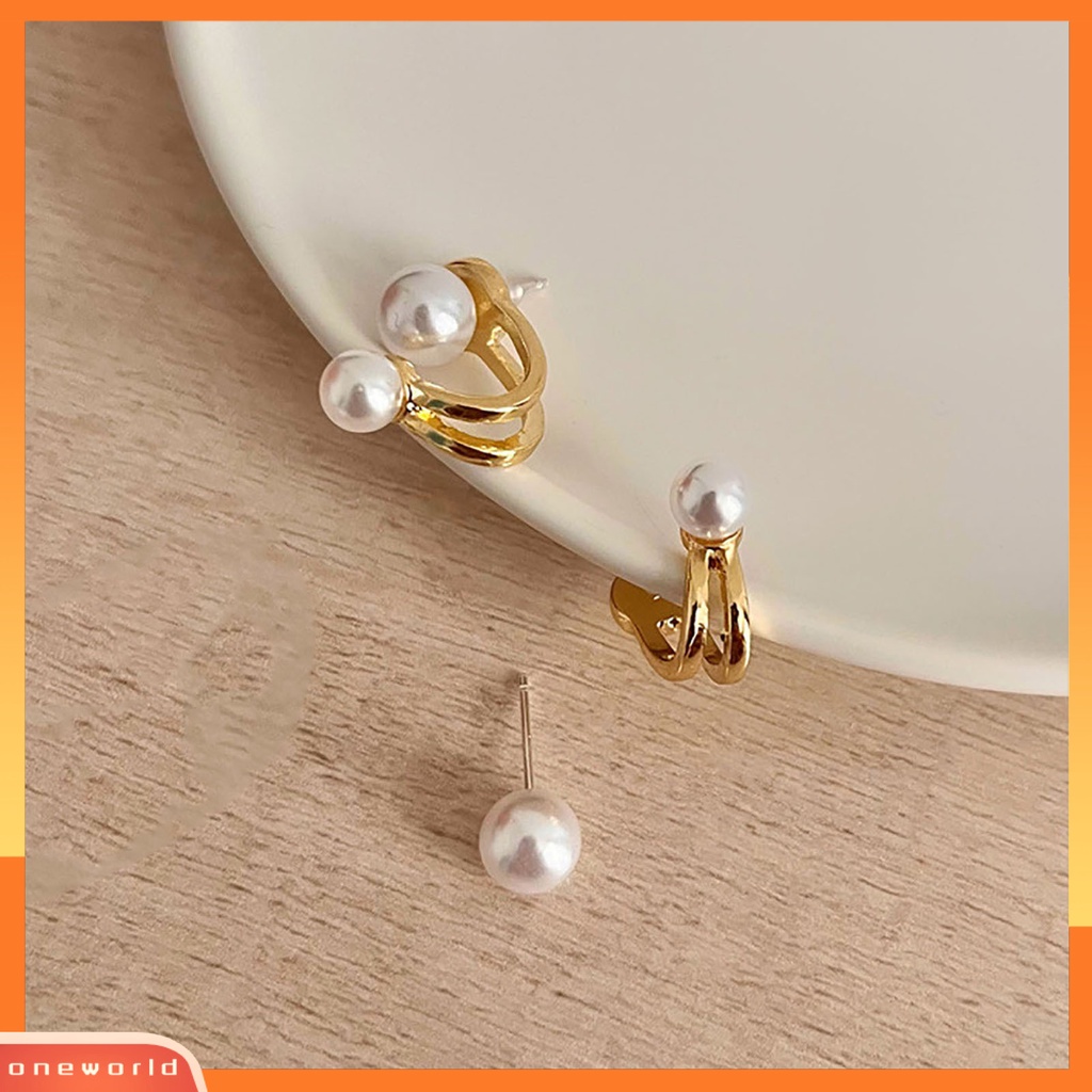 [WOD] 1pasang Anting Lady Mutiara Imitasi Simple Double-layer Anggun Stud Earrings Untuk Hadiah