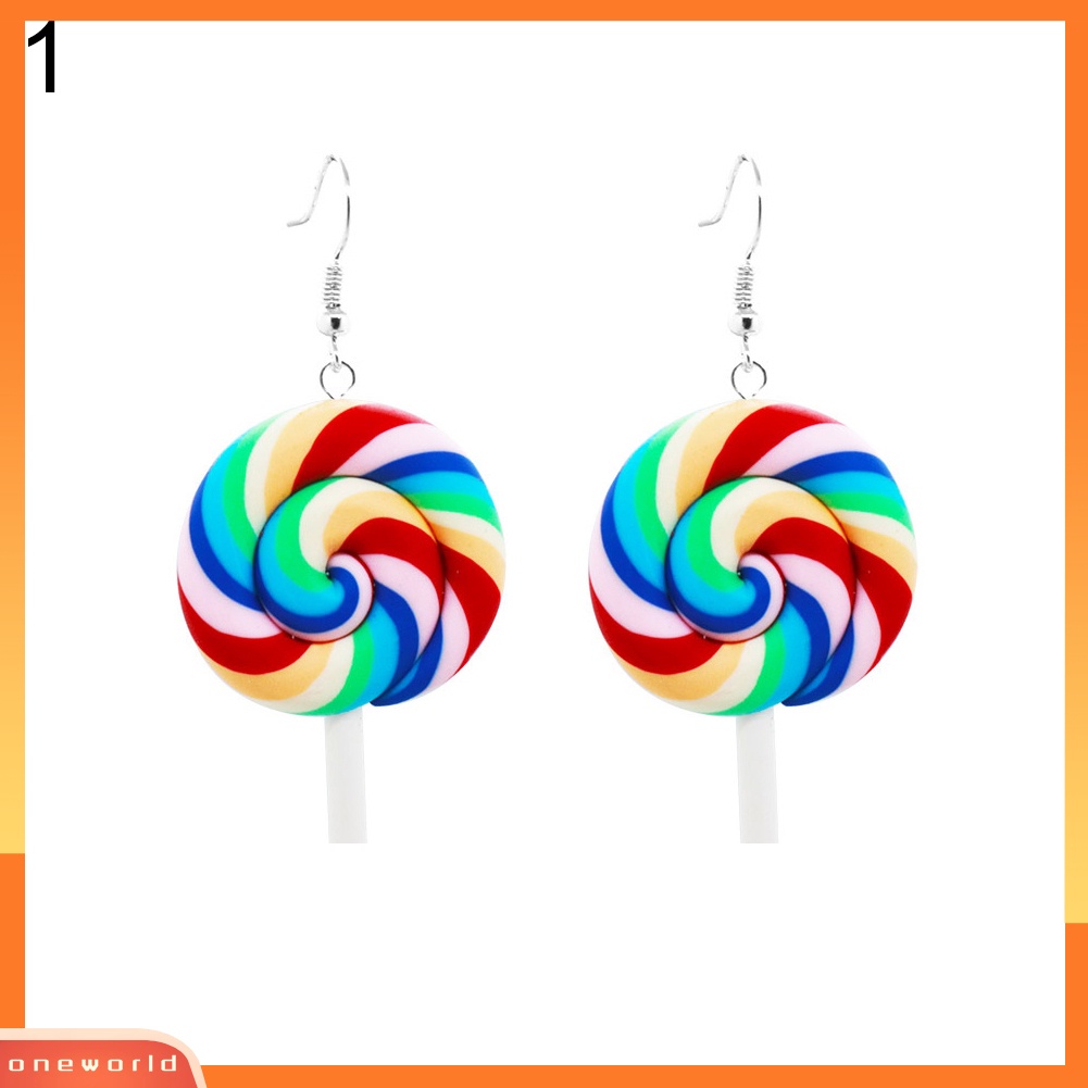 [WOD] Fashion Rainbow Lollipop Permen Menjuntai Kait Anting Wanita Perhiasan Hadiah Pesta