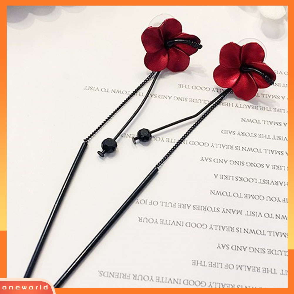 [WOD] Fashion Wanita Bunga Panjang Rumbai Rantai Liontin Drop Menjuntai Stud Earrings Perhiasan