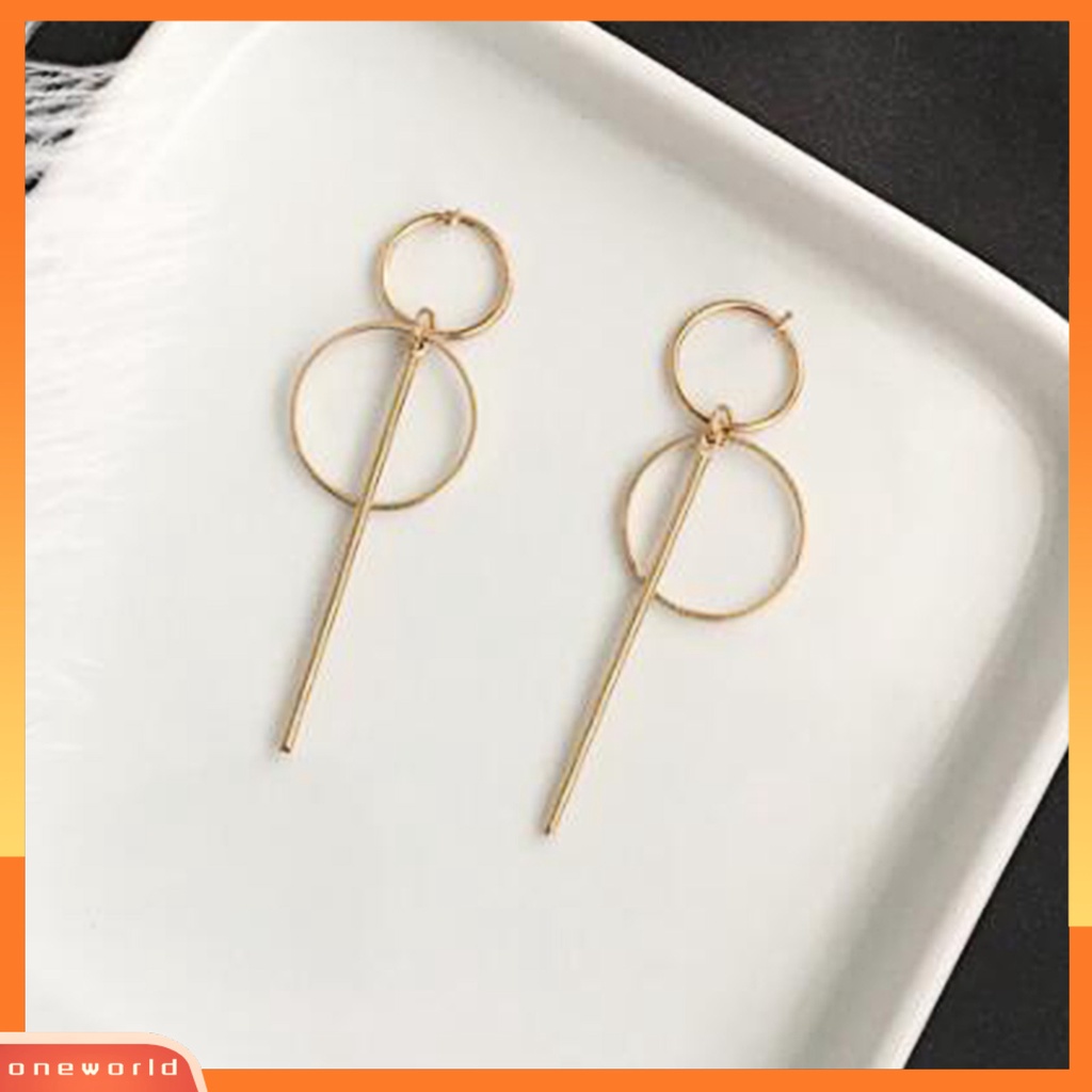 [WOD] Wanita Anting Alloy Geometris Lingkaran Ganda Rumbai Panjang Menjuntai Ear Studs Earrings Perhiasan Untuk Pesta