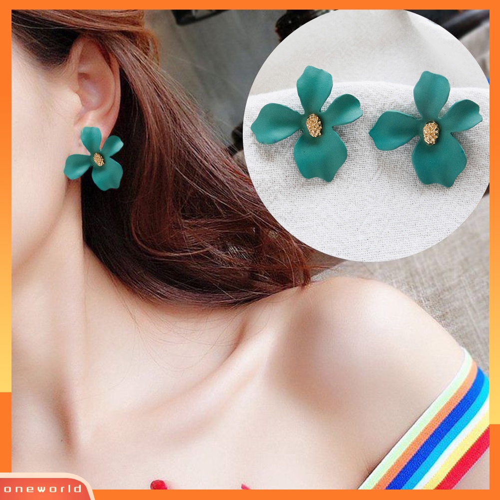 [WOD] Wanita Fashion Manis Asimetris Lukisan Bunga Telinga Studs Earrings Perhiasan Hadiah