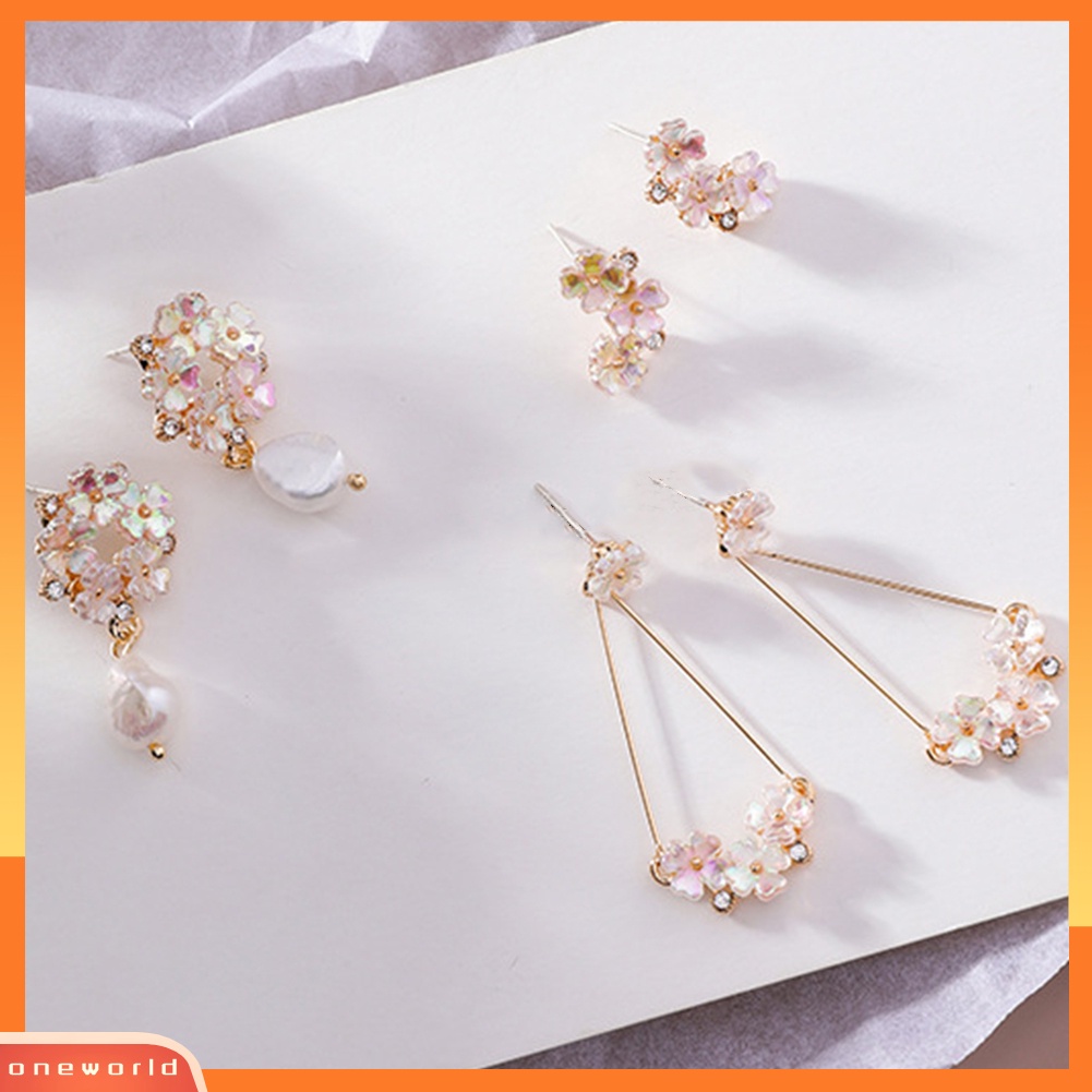 [WOD] Bunga Elegan Berlian Imitasi Hias Mutiara Imitasi Pesona Stud Anting Wanita Perhiasan