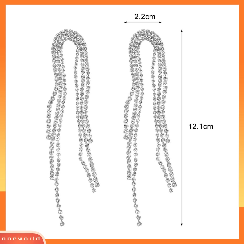 [WOD] 1pasang Temperamen Bersinar Ringan Anting Rumbai Berbentuk U Penuh Berlian Imitasi Menjuntai Anting-Anting Perhiasan Aksesoris