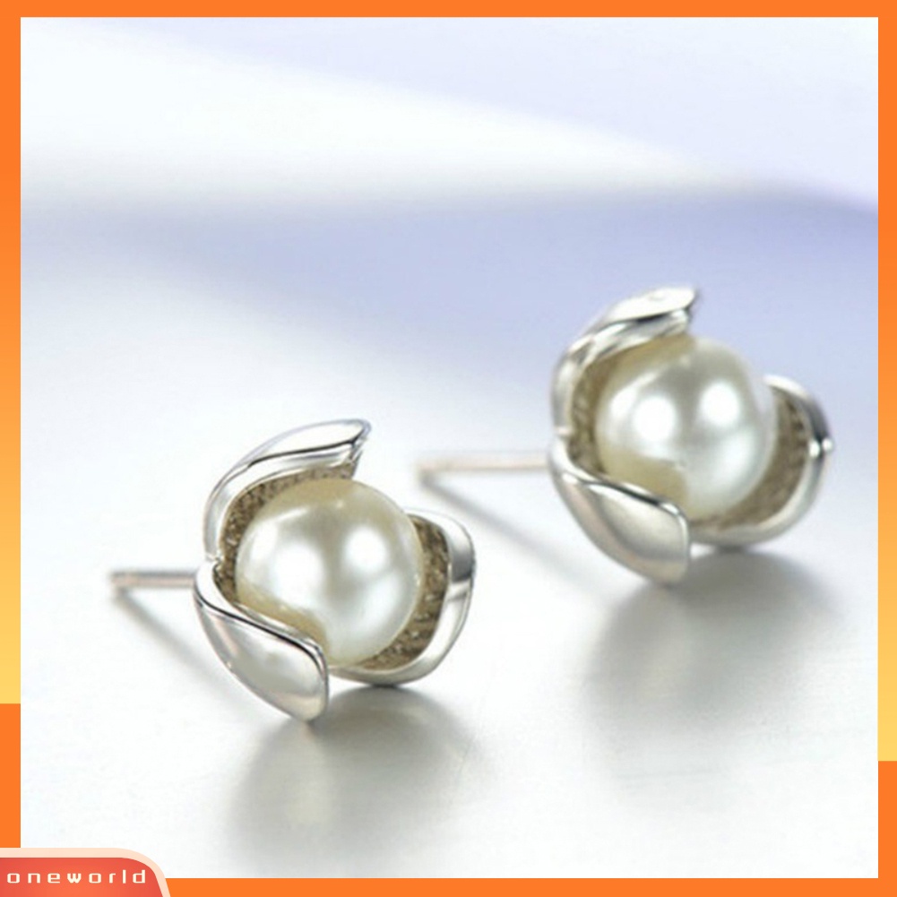 [WOD] Wanita Fashion Mutiara Imitasi Hias Clover Stud Earrings Hadiah Perhiasan Pesta Pernikahan