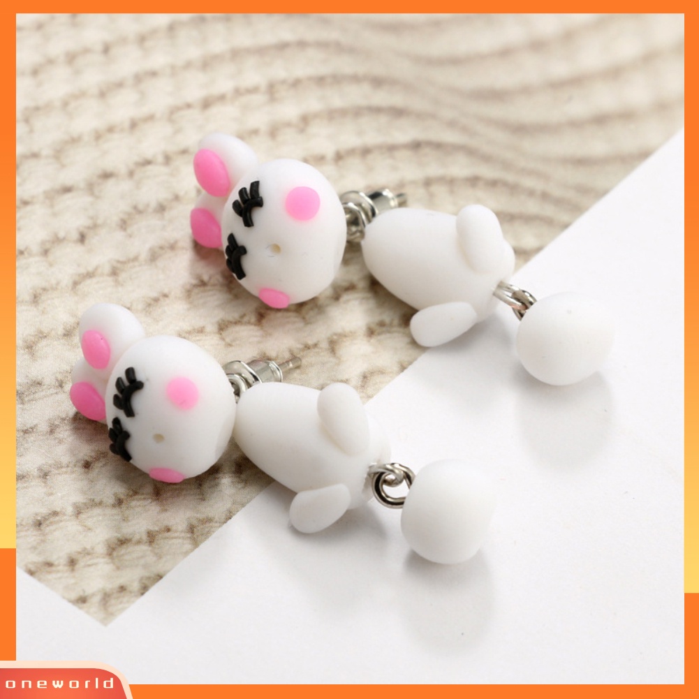 [WOD] Wanita Indah Kartun Hewan Domba Kelinci Polymer Clay Menjuntai Anting Perhiasan