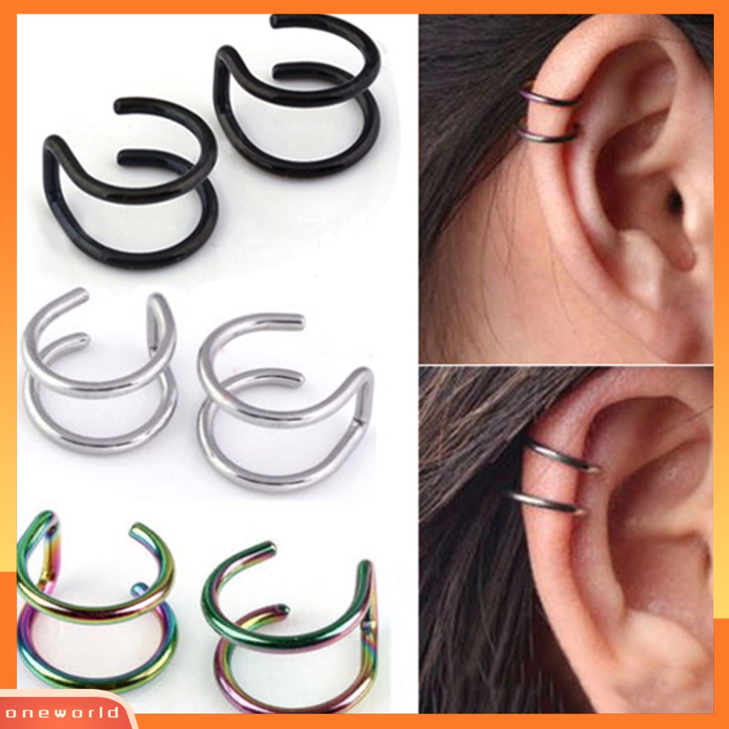 [WOD] Ear Clip Cuff Keren Non Piercing Anting Tulang Rawan Palsu Stainless Steel 2baris Untuk Bar