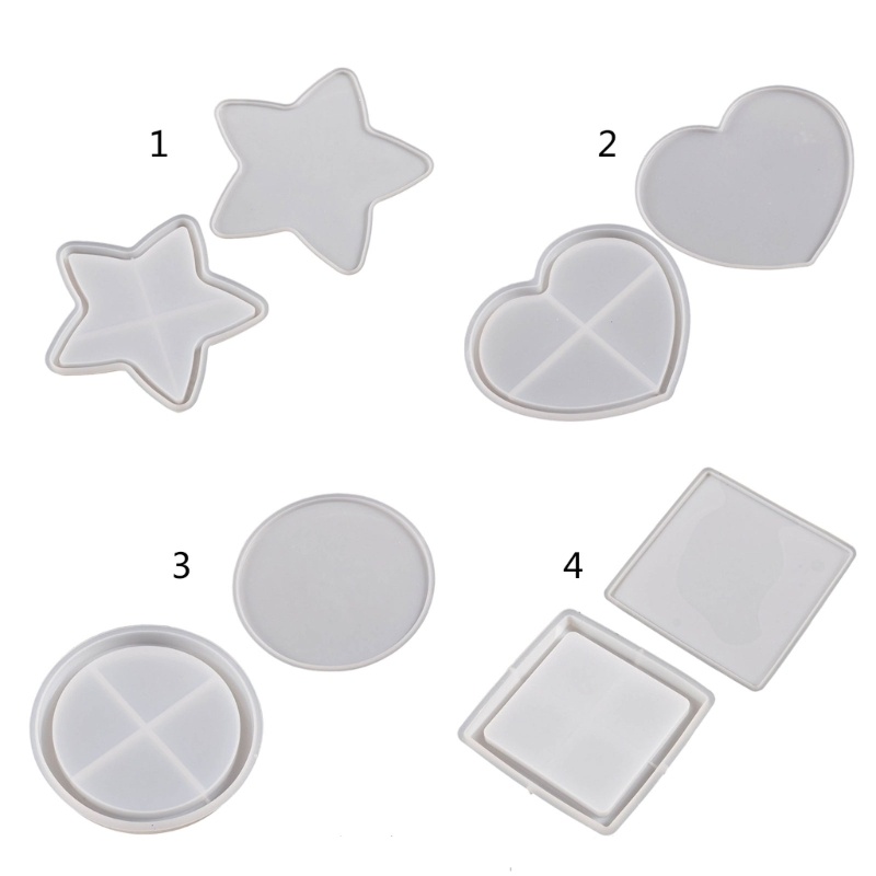 Siy Resin Shaker Cetakan Persegi Hati Bulat-Bintang Coaster Silicone Mold Cup Mat Pasir Hisap Epoxy Cetakan Handmade Frame Mold D
