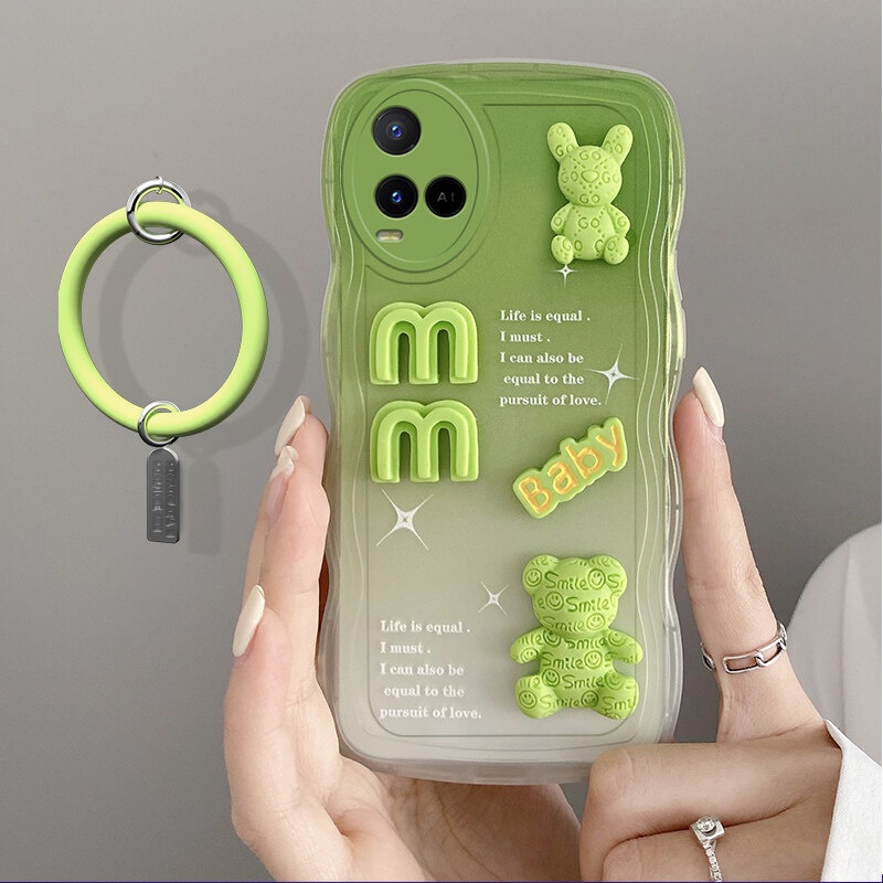 Andyh Desain Baru Untuk Vivo Y21A Y21E Y21T Y21S Y21 2021 Y33S Y33T Y21G Y32 Case 3D Lucu Bear+ Gelang Warna Solid Fashion Premium Gradient Soft Phone Case Silikon