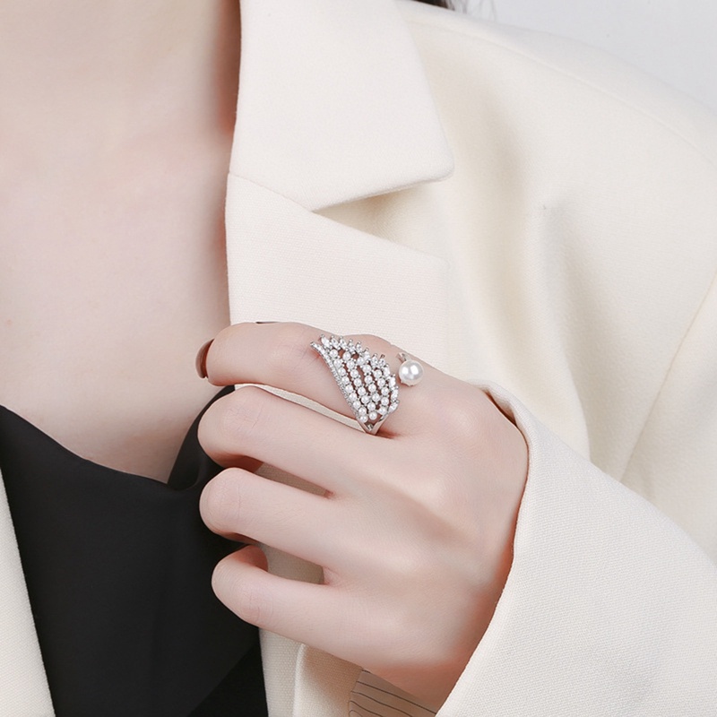 Cincin Sayap Geometris Untuk Wanita Bijoux Terbuka Mutiara Kristal Rings Aksesoris Perhiasan Pesta