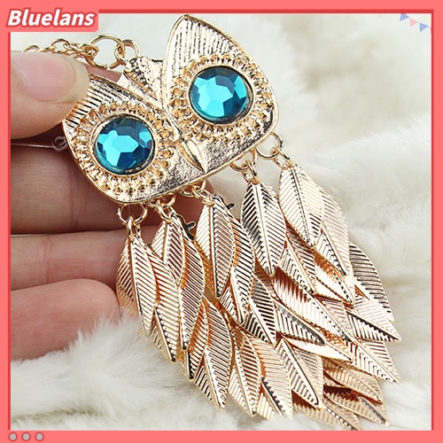[BLS] Fashion Wanita Nada Emas Daun Owl Pesona Liontin Kalung Rantai Panjang
