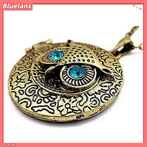 [BLS] Wanita Vintage Biru Berlian Imitasi Mata Owl Liontin Liontin Kalung Rantai Panjang