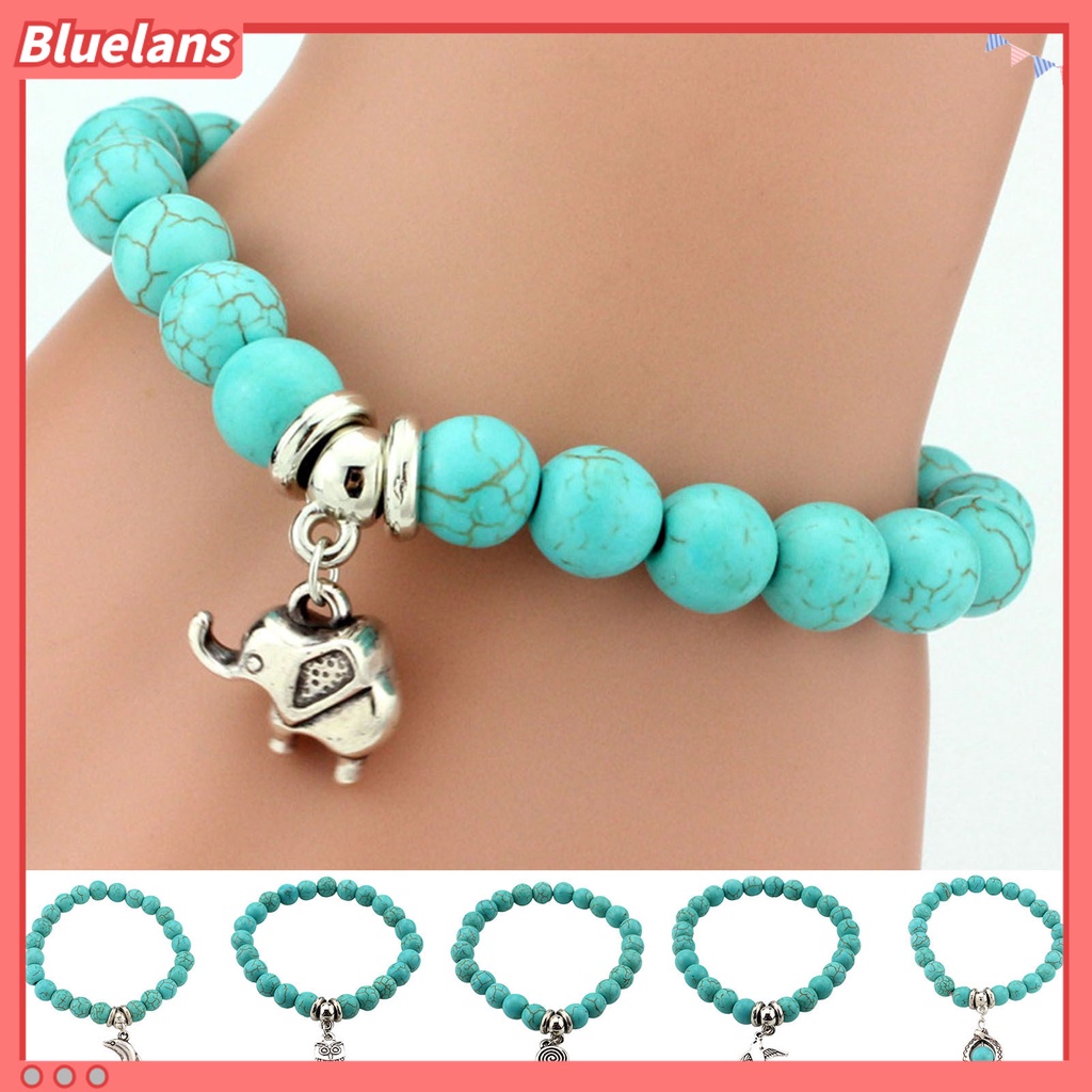 [BLS] Wanita Gelang Faux Turquoises Owl Perhiasan Manik-Manik Tahan Lama Bangle Perhiasan Hadiah