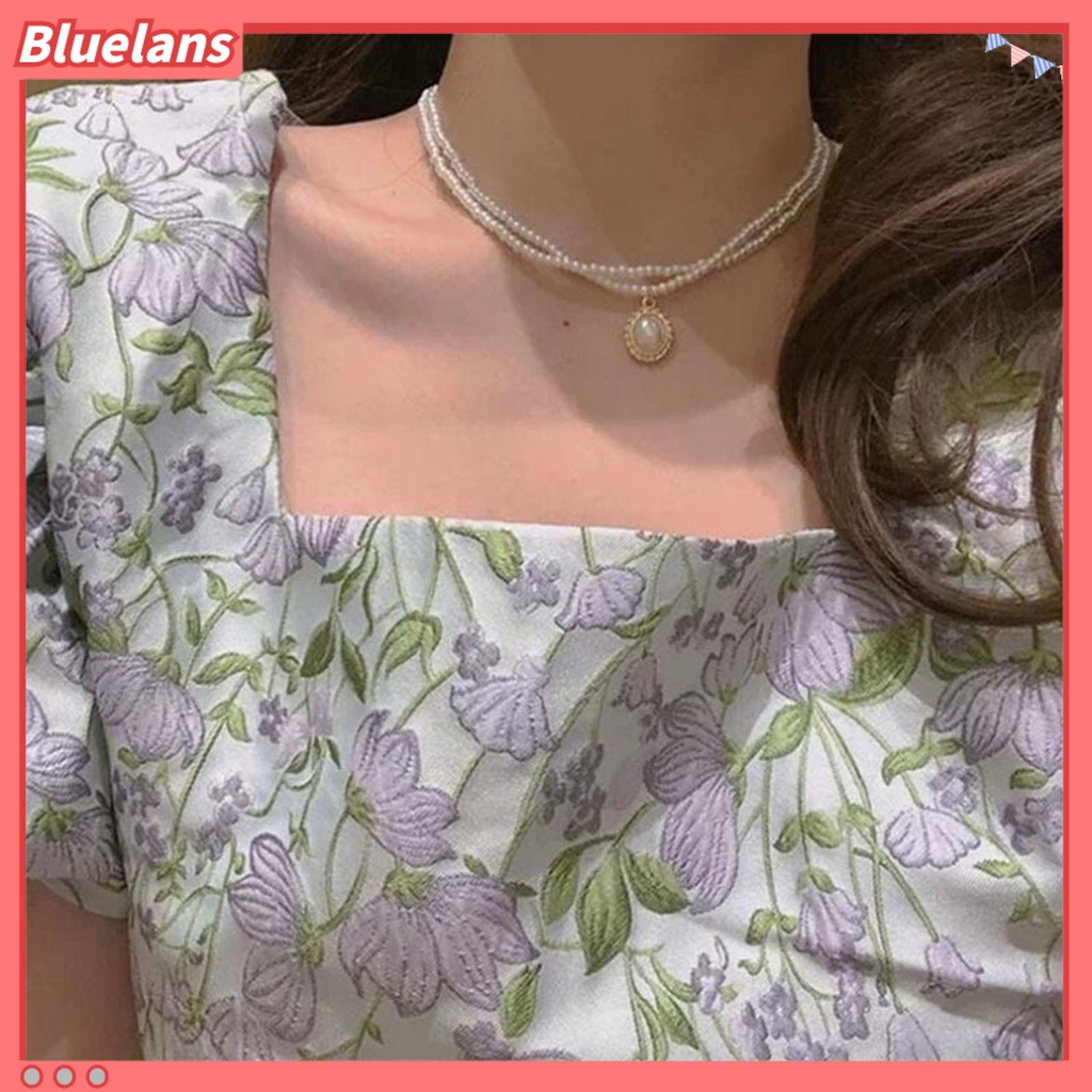 [BLS] Kalung Choker Lapisan Ganda Mutiara Imitasi Perhiasan Adjustable Retro Rantai Klavikula Untuk Pesta Pernikahan Perjamuan Prom