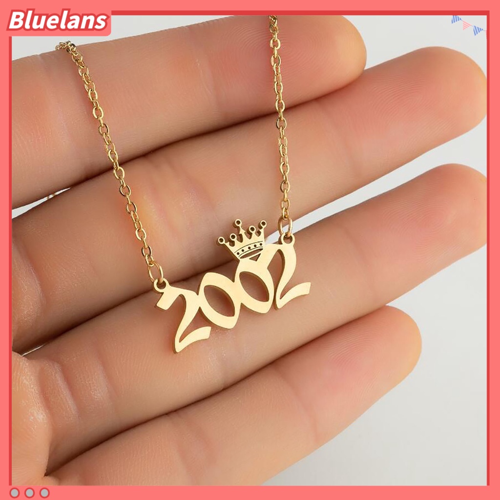 [BLS] Liontin Angka Tahun Kalung Mahkota Stainless Steel Rantai Indah Wanita Kalung Hadiah Ulang Tahun