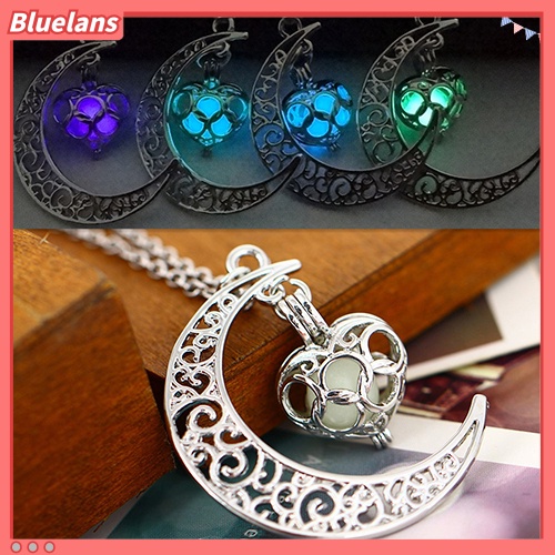 [BLS] Bulan Bersinar Pirus Liontin Pesona Perhiasan Rantai Kalung Hadiah Halloween