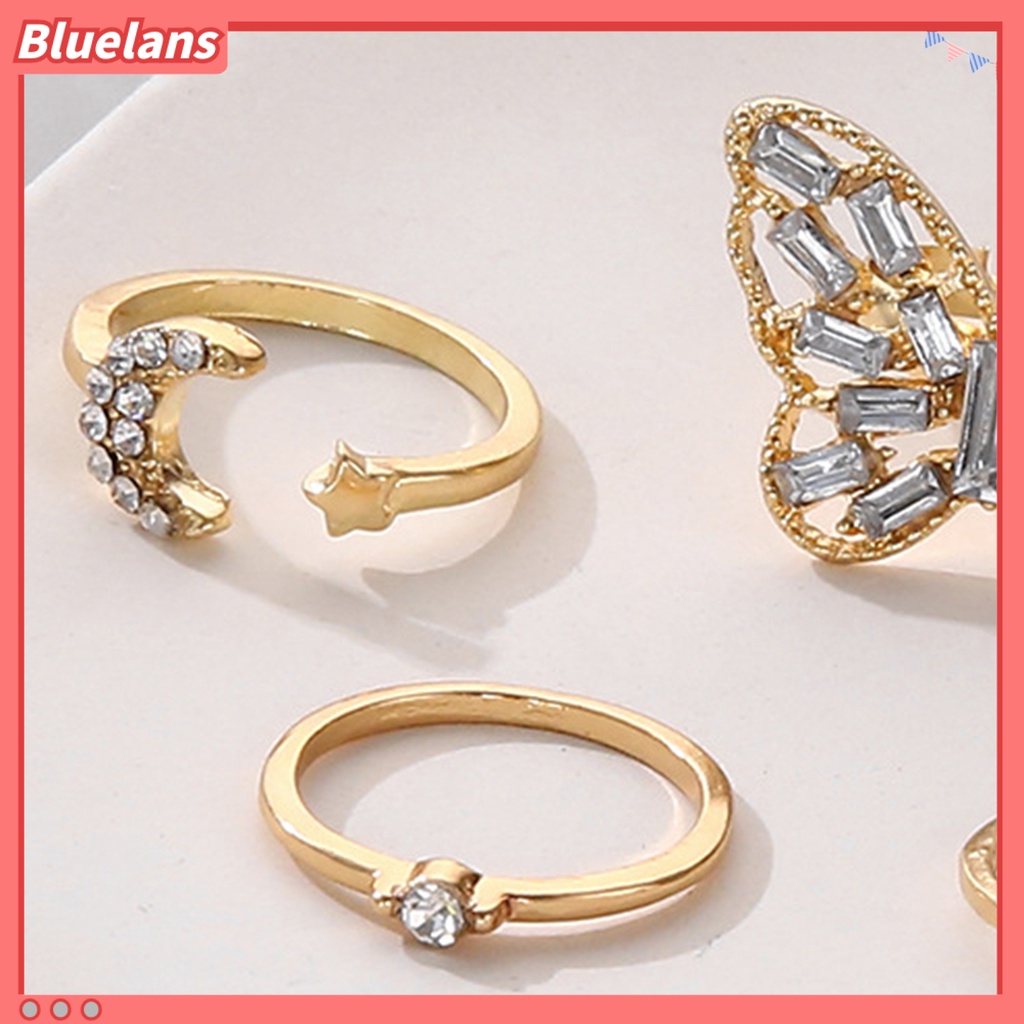 [BLS] 5pcs Cincin Buku Jari Kupu-Kupu Bulan Bintang Perhiasan Stackable Rhinestones Finger Rings Perhiasan Aksesoris