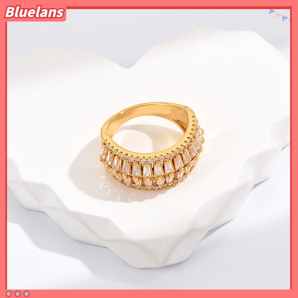 [BLS] Jari Cincin Cubic Zirconia Pembukaan Yang Dapat Disesuaikan Temperamen Hias Berdandan Geometris Mewah Baris Ganda Cincin Perhiasan Aksesori