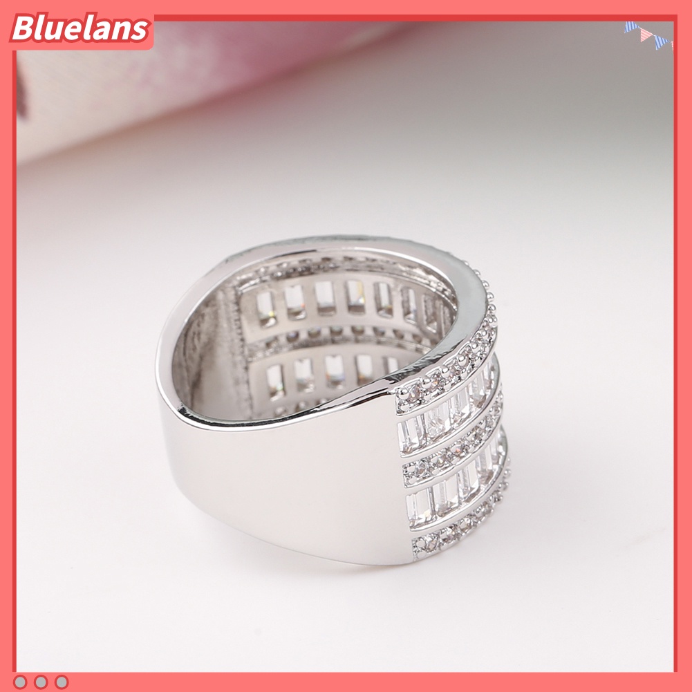 [BLS] Fashion Wanita Bulat Persegi Panjang Multilayer Cubic Zirconia Pertunangan Cincin Perhiasan