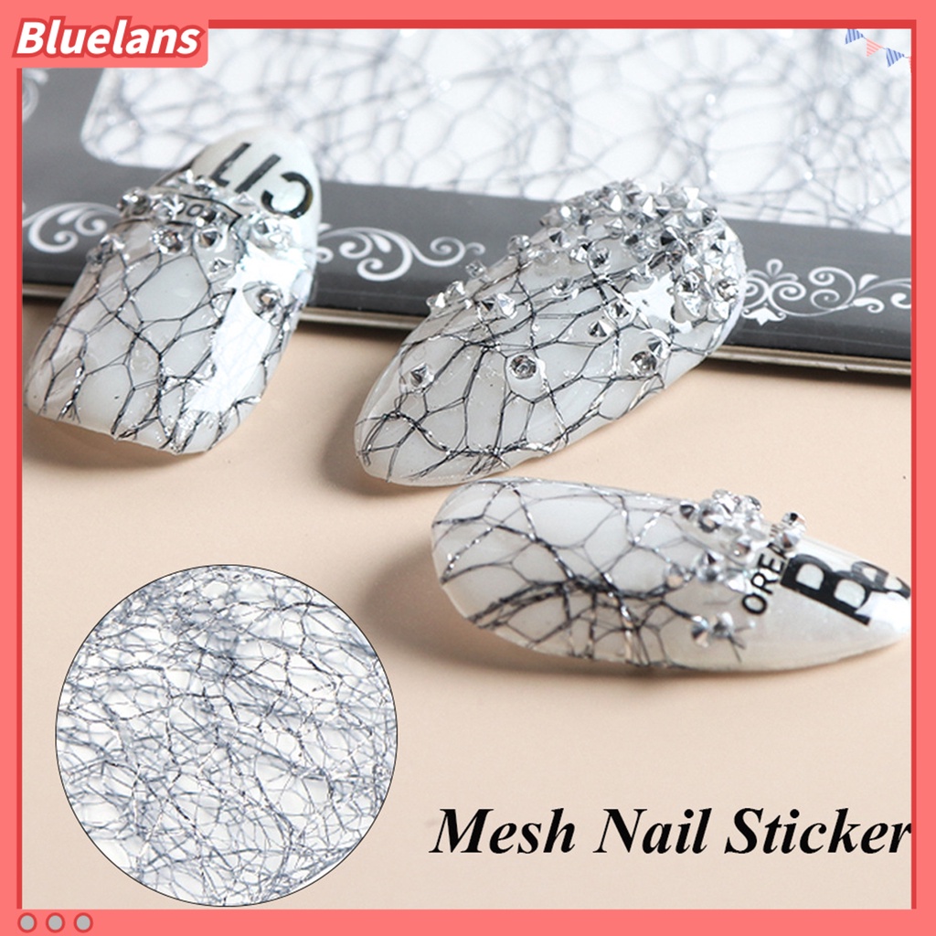 [BLM] 1box Stiker Jaring Kuku Tempel Kuat Panjang Memakai Stiker 3D Nail Art Mesh Stiker Untuk Anak Perempuan