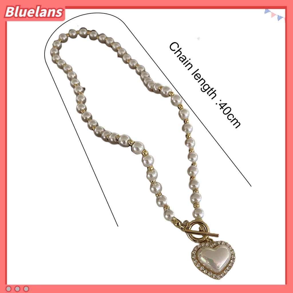 [BLS] Klavikula Kalung Elegan Jantung Shell Liontin Manik Manis Mengkilap Hias Hadiah Wanita Besar Putih Imitasi Mutiara Kalung Pesta Perhiasan