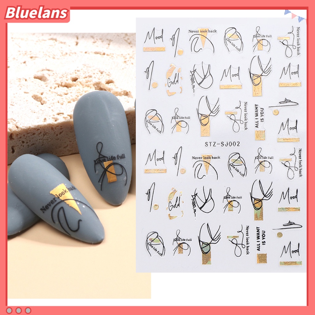 [BLM] 2pcs Dekorasi Kuku Indah DIY Ringan Two-tone Gilt Rose Nail Decals Untuk Wanita