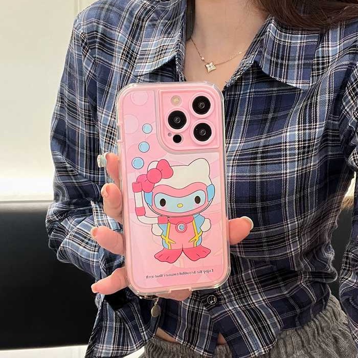 Pink Diving Kitty Soft TPU Case iP iPhone 14 + Plus 11 12 13 Pro Max FTD Girl Woman Casing Apple