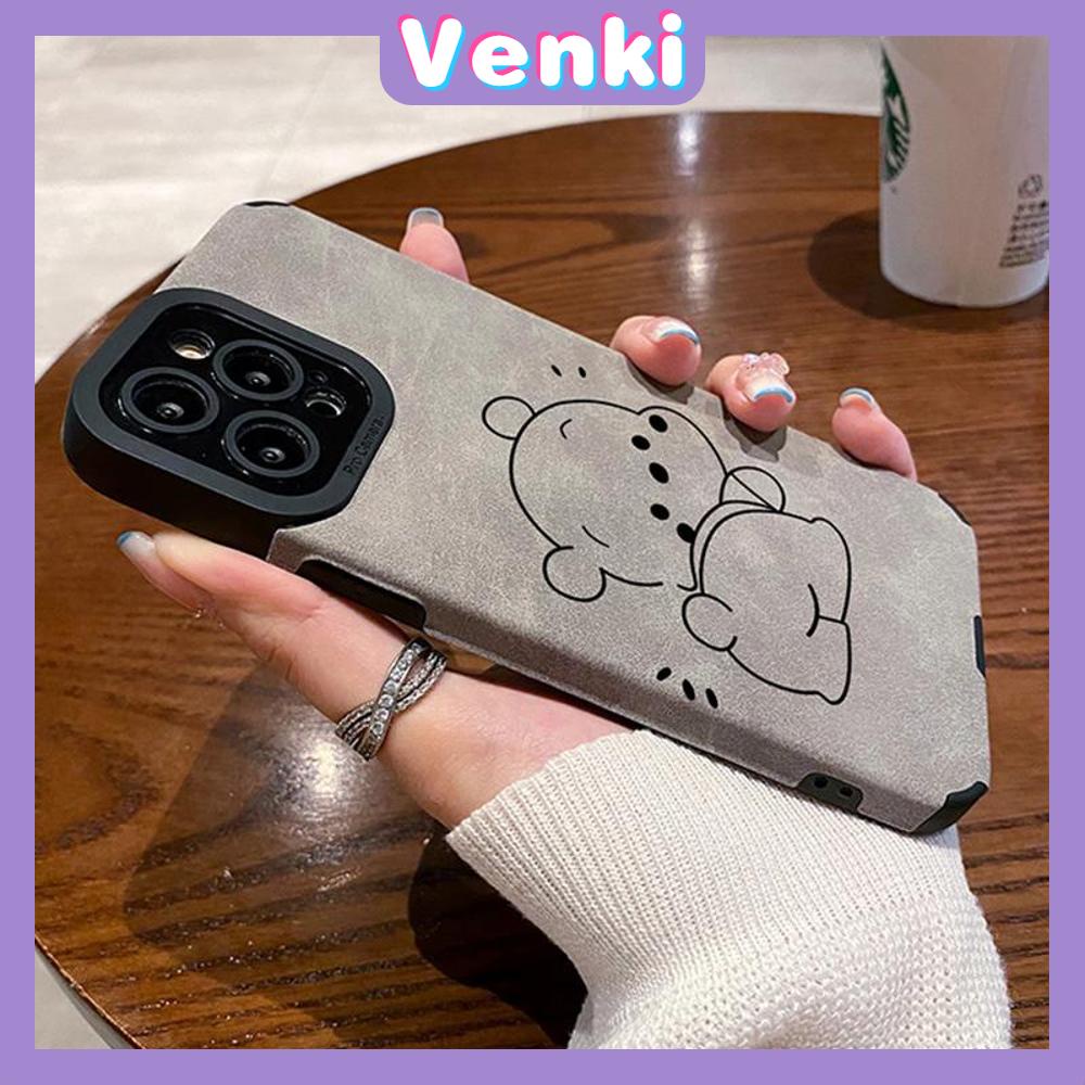 VENKI - Untuk iPhone 11 Case Leather Pupil Suede Case Soft Shockproof Airbag Case Pelindung Kamera Lucu Kartun Beruang Kompatibel dengan iPhone 14 13 Pro max 12 xr xs 7Plus 8Plus