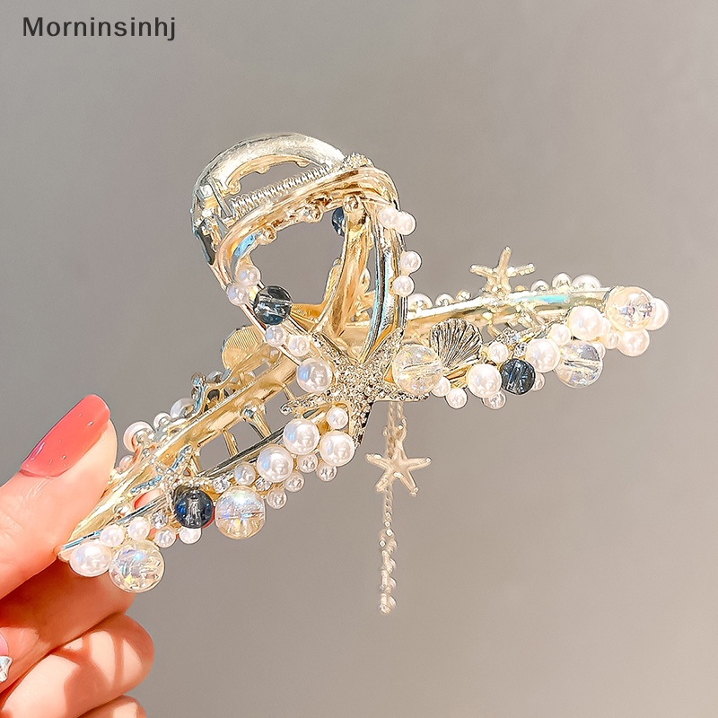 Mornin Fashion Shiny Hair Clip Wanita Hair Claw Metal Berlian Imitasi Mutiara Rumbai Retro id